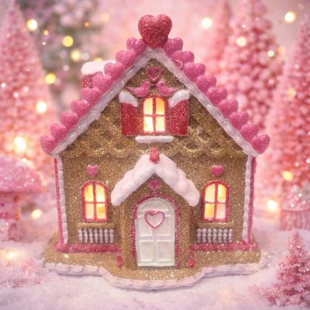 Cupcakes & Cashmere Pink Gingerbread House LED Light Up Cottage Decor